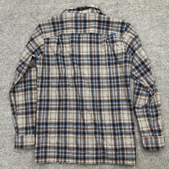 Pendleton Board Shirt Fitted Plaid Flannel Mens Small Gray Blue Virgin Wool - Picture 4 of 10